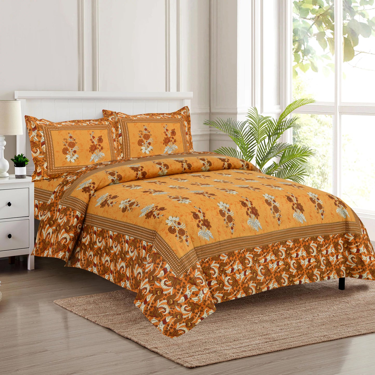 100/108 Discharge Buity 100% Cotton Super King Size Double Bedsheet with 2 Pillow Covers, Ultra-Breathable & Skin-Friendly - HLB37