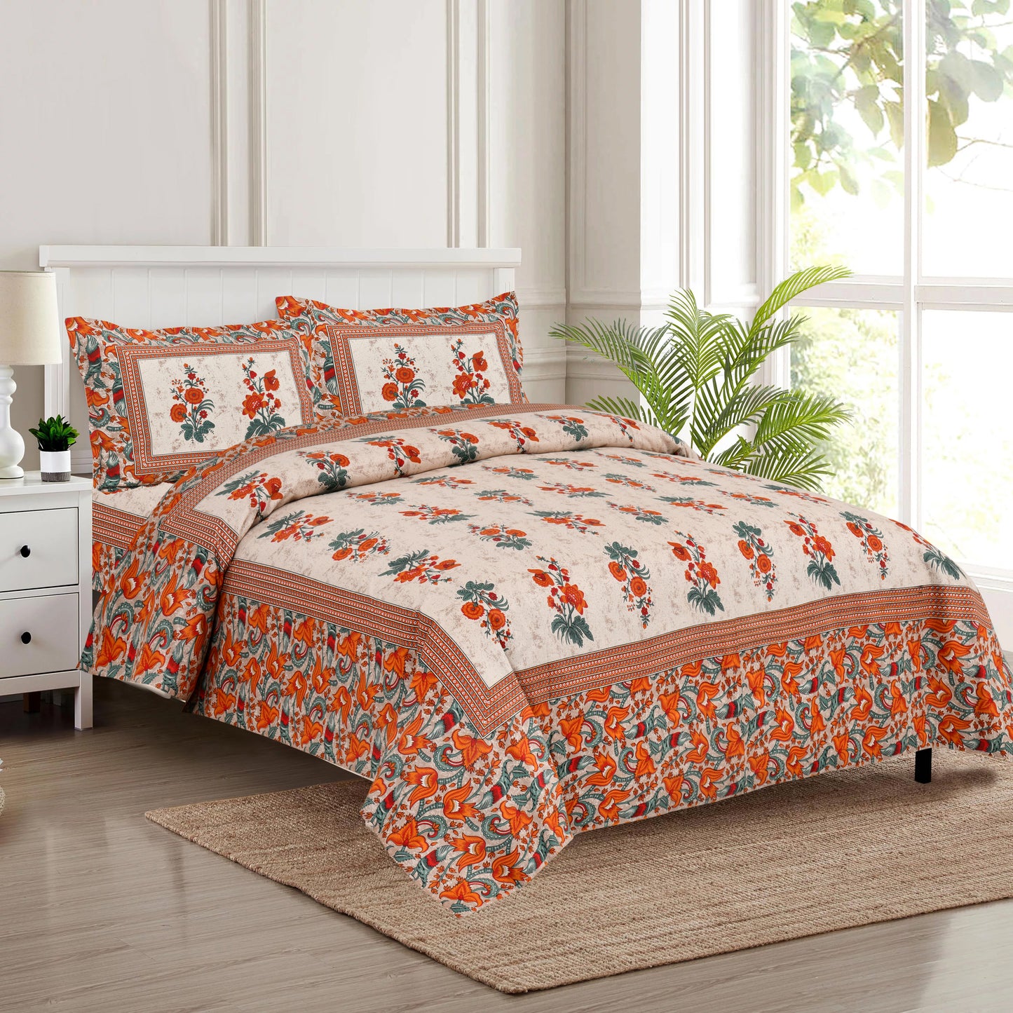 100/108 Discharge Buity 100% Cotton Super King Size Double Bedsheet with 2 Pillow Covers, Ultra-Breathable & Skin-Friendly - HLB37