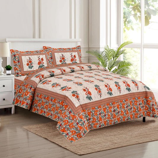 100/108 Discharge Buity 100% Cotton Super King Size Double Bedsheet with 2 Pillow Covers, Ultra-Breathable & Skin-Friendly - HLB37