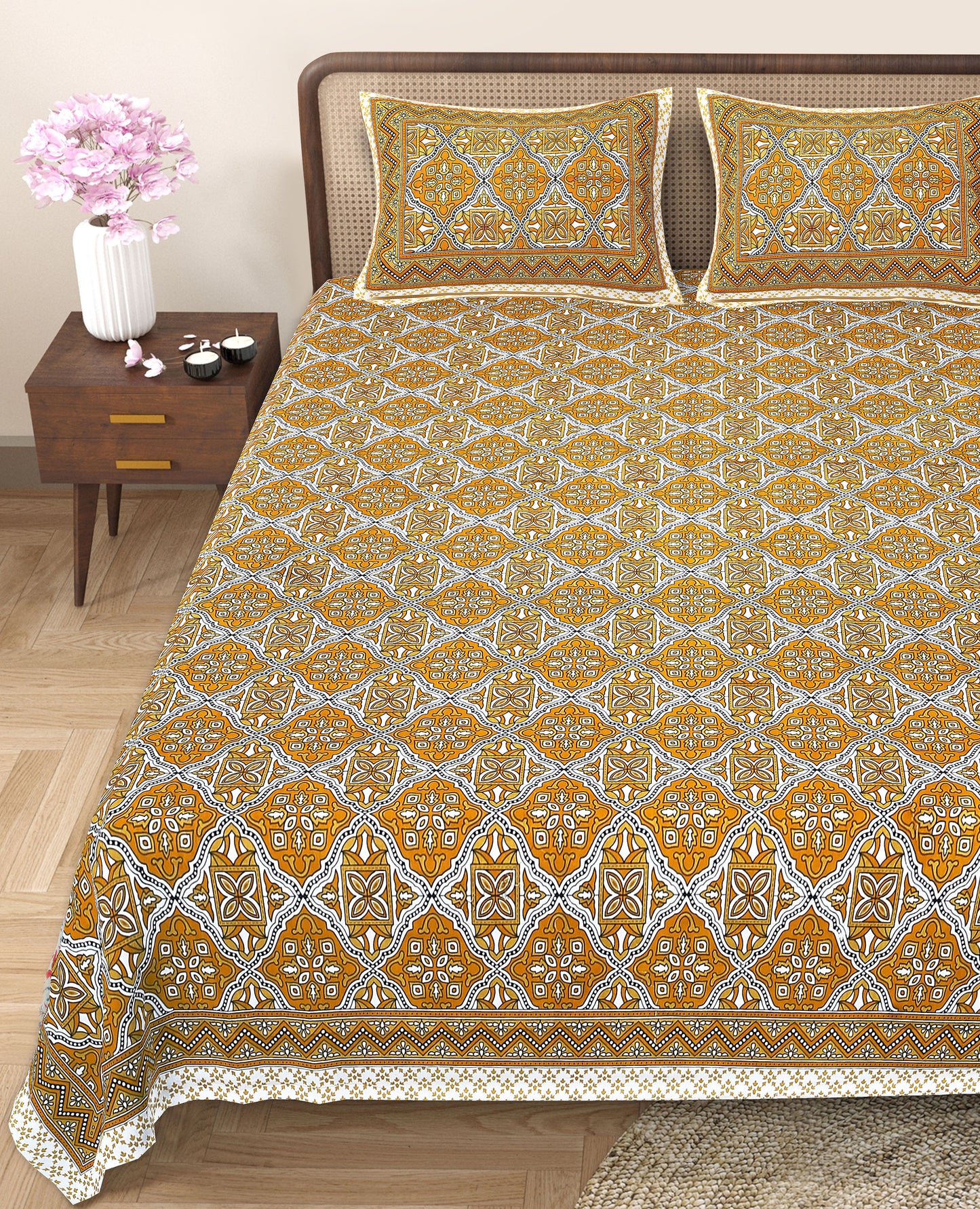 89'' ECO Viscose Mix Queen Size Double Bedsheet with 2 Pillow Covers, Breathable, Wrinkle-Free & Ultra-Soft Fabric - HLB01