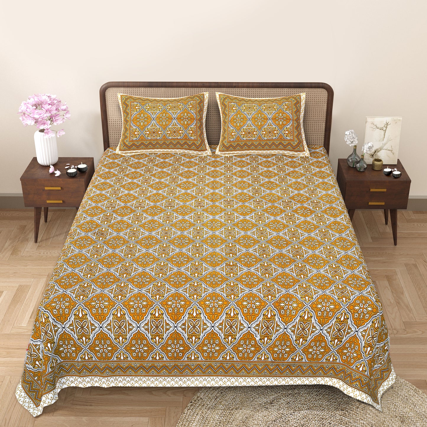 89'' ECO Viscose Mix Queen Size Double Bedsheet with 2 Pillow Covers, Breathable, Wrinkle-Free & Ultra-Soft Fabric - HLB01