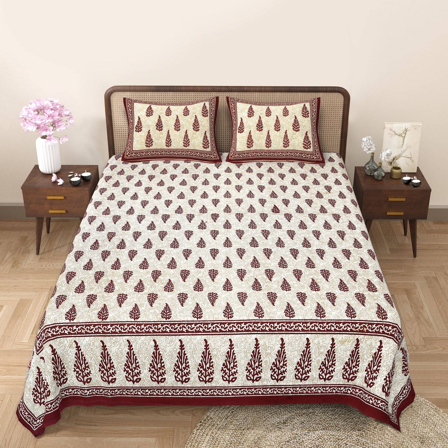 89'' ECO Viscose Mix Queen Size Double Bedsheet with 2 Pillow Covers, Breathable, Wrinkle-Free & Ultra-Soft Fabric - HLB01
