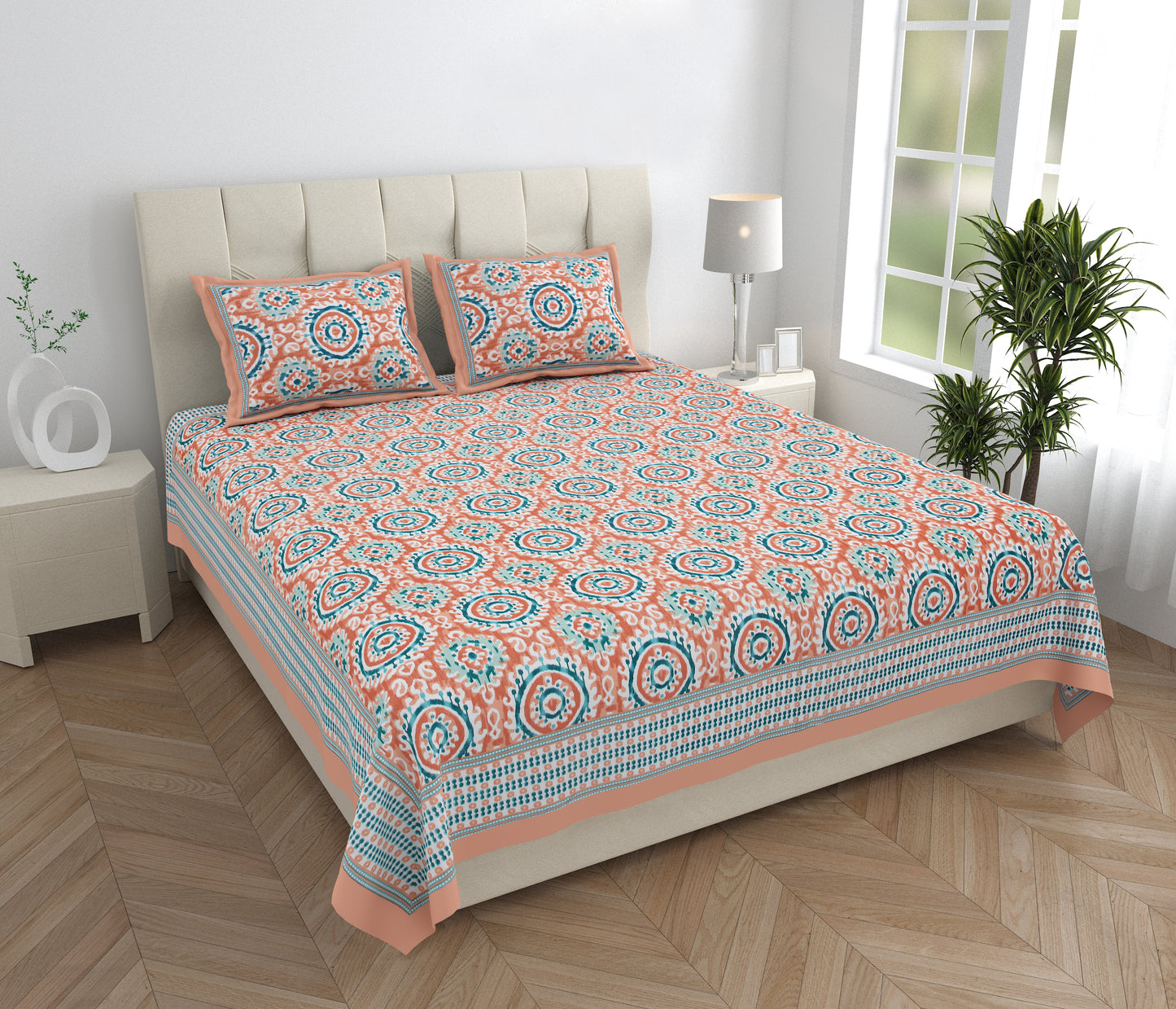 95/108 Eklavya 100% Cotton Large King Size Double Bedsheet with 2 Pillow Covers, Super Soft & High Durability - HLB19