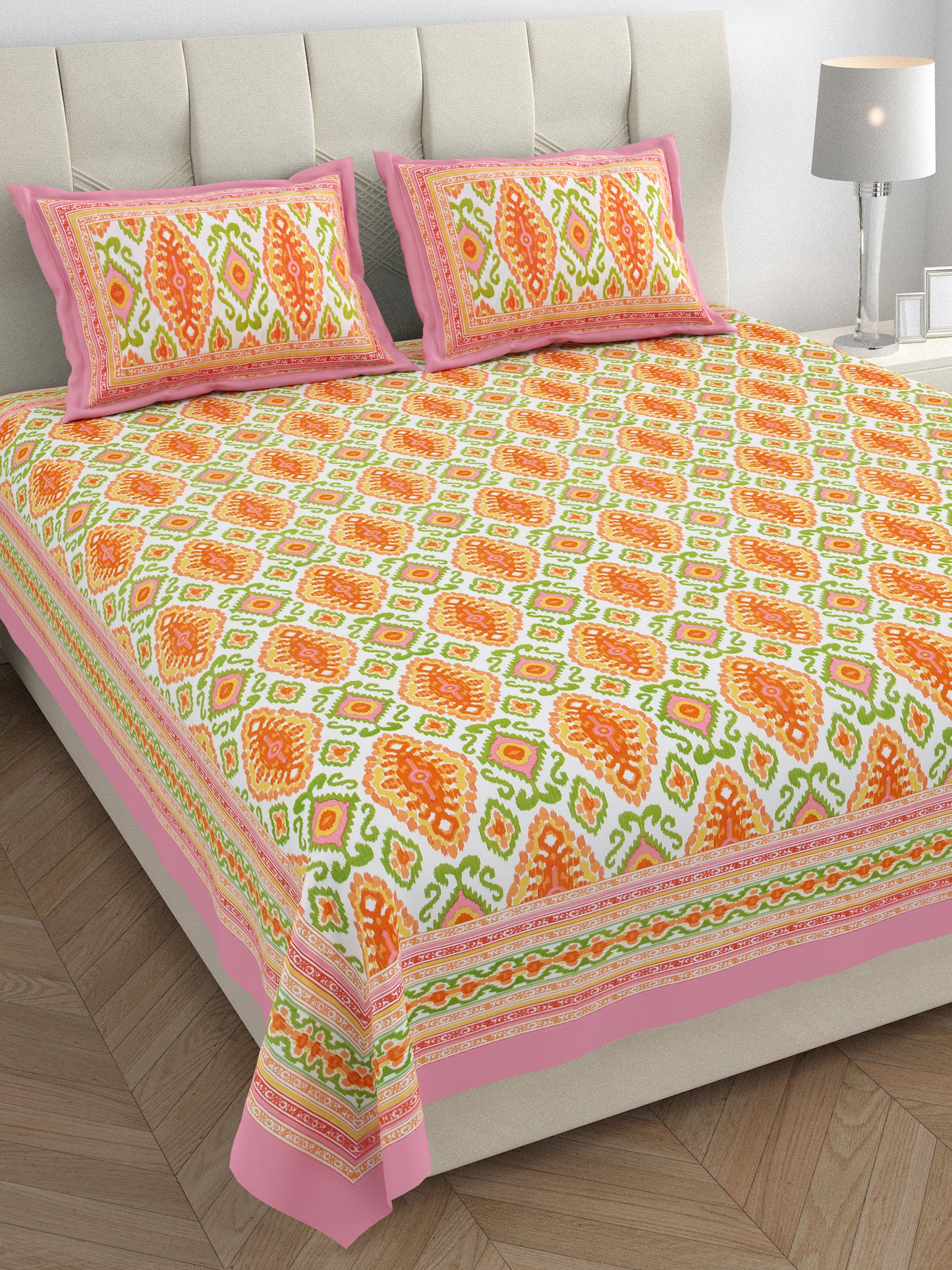 95/108 Eklavya 100% Cotton Large King Size Double Bedsheet with 2 Pillow Covers, Super Soft & High Durability - HLB19