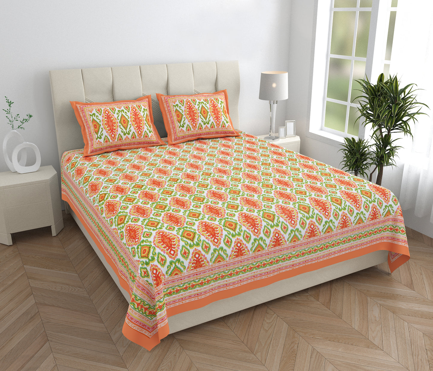95/108 Eklavya 100% Cotton Large King Size Double Bedsheet with 2 Pillow Covers, Super Soft & High Durability - HLB19