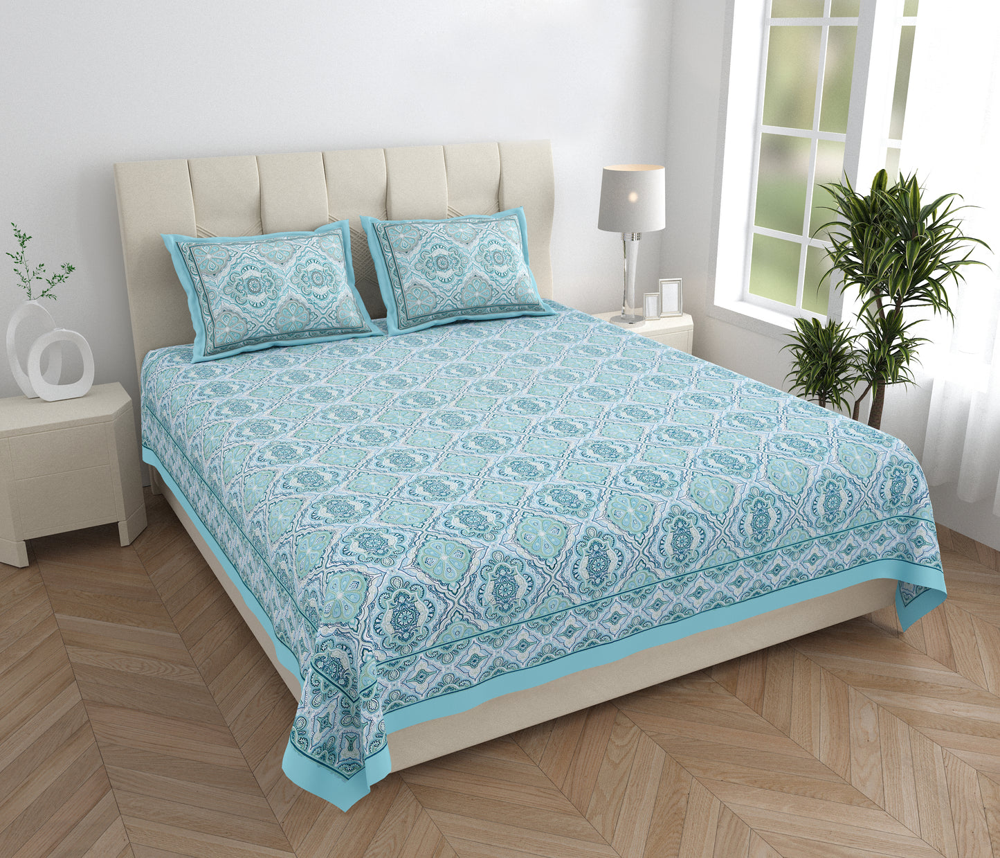 95/108 Eklavya 100% Cotton Large King Size Double Bedsheet with 2 Pillow Covers, Super Soft & High Durability - HLB19