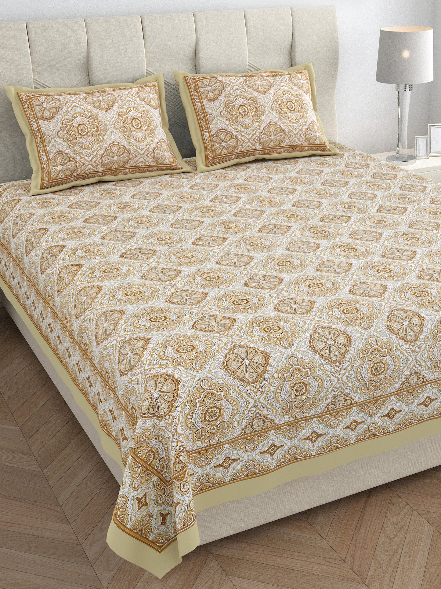95/108 Eklavya 100% Cotton Large King Size Double Bedsheet with 2 Pillow Covers, Super Soft & High Durability - HLB19