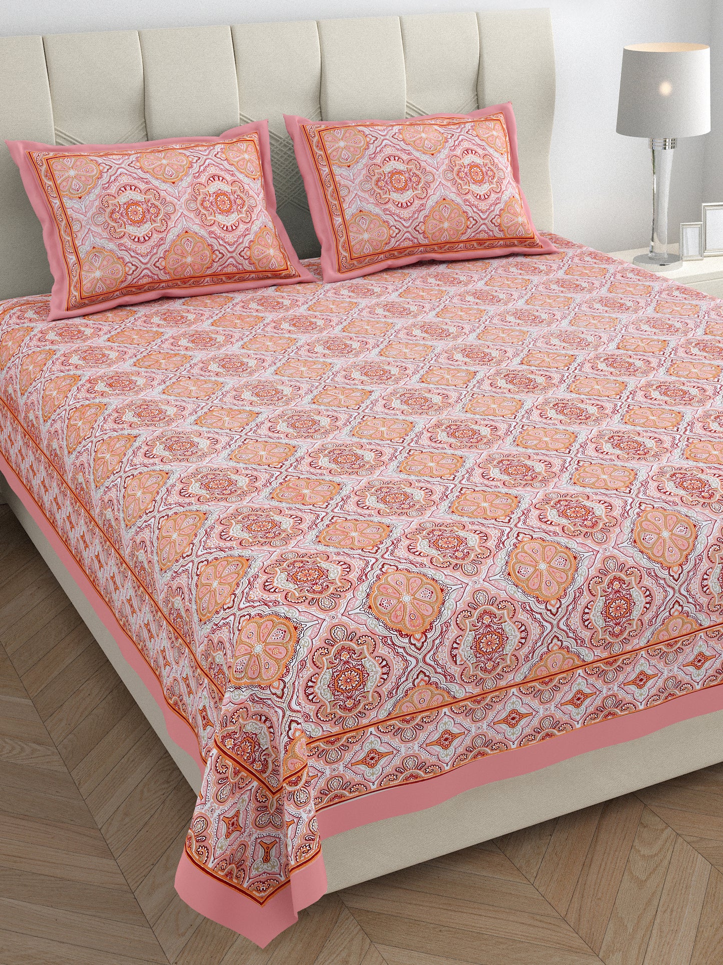 95/108 Eklavya 100% Cotton Large King Size Double Bedsheet with 2 Pillow Covers, Super Soft & High Durability - HLB19