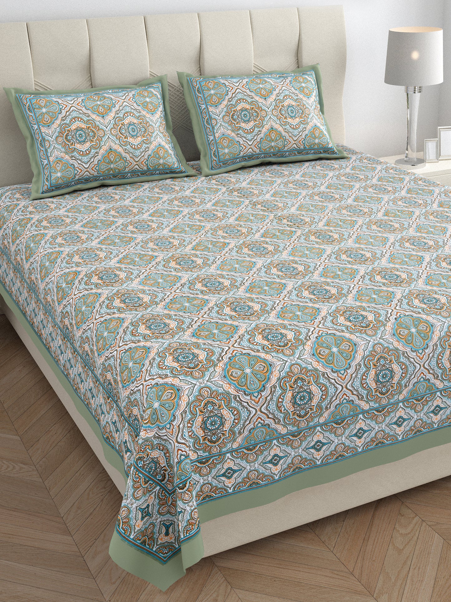 95/108 Eklavya 100% Cotton Large King Size Double Bedsheet with 2 Pillow Covers, Super Soft & High Durability - HLB19