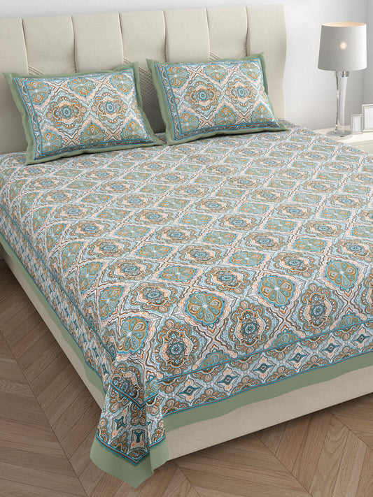 95/108 Eklavya 100% Cotton Large King Size Double Bedsheet with 2 Pillow Covers, Super Soft & High Durability - HLB19
