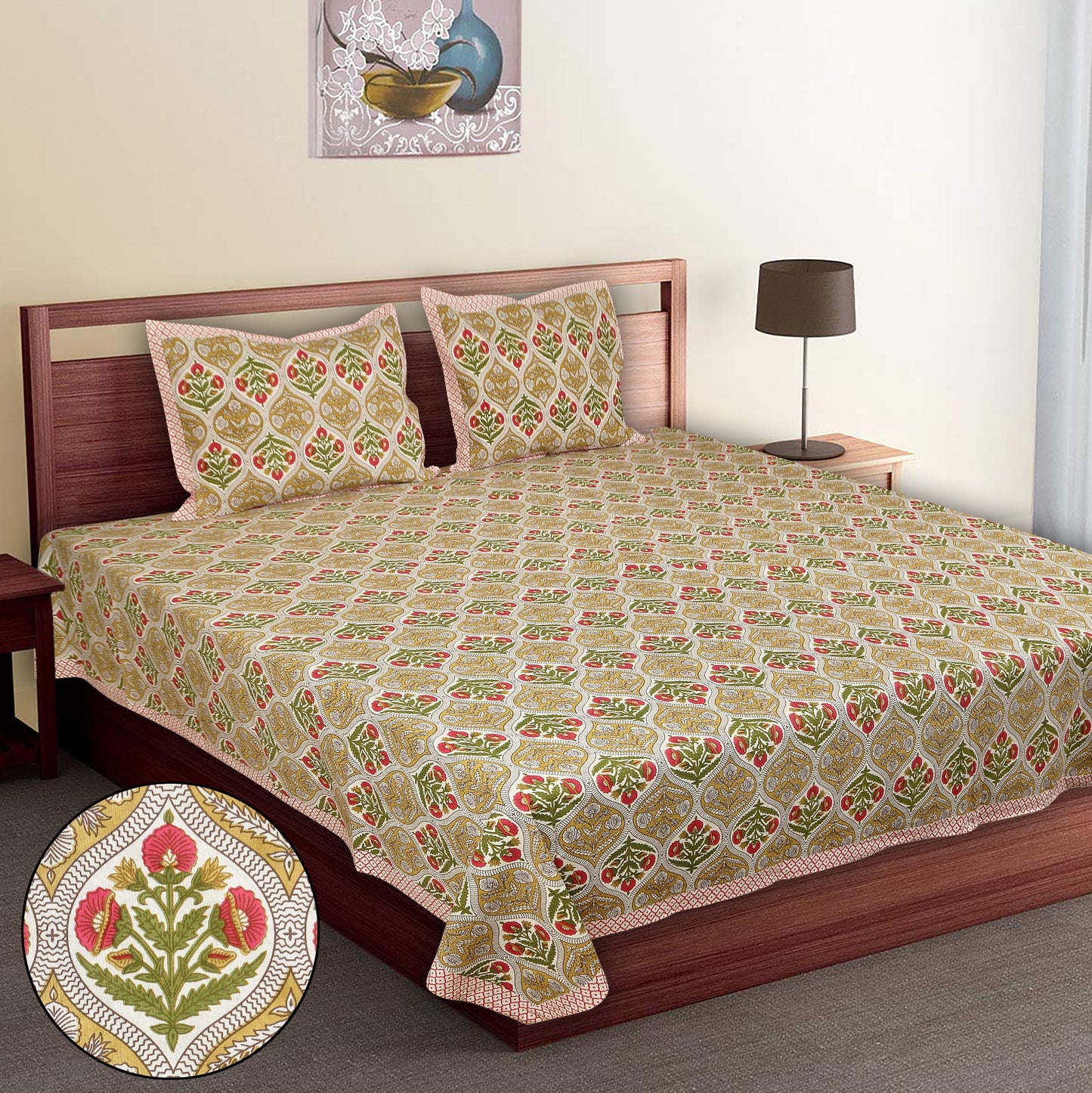 108/108 Empire 100% Cotton Jumbo Size Double Bedsheet with 2 Pillow Covers, Elegant Look & Cozy Feel - HLB68