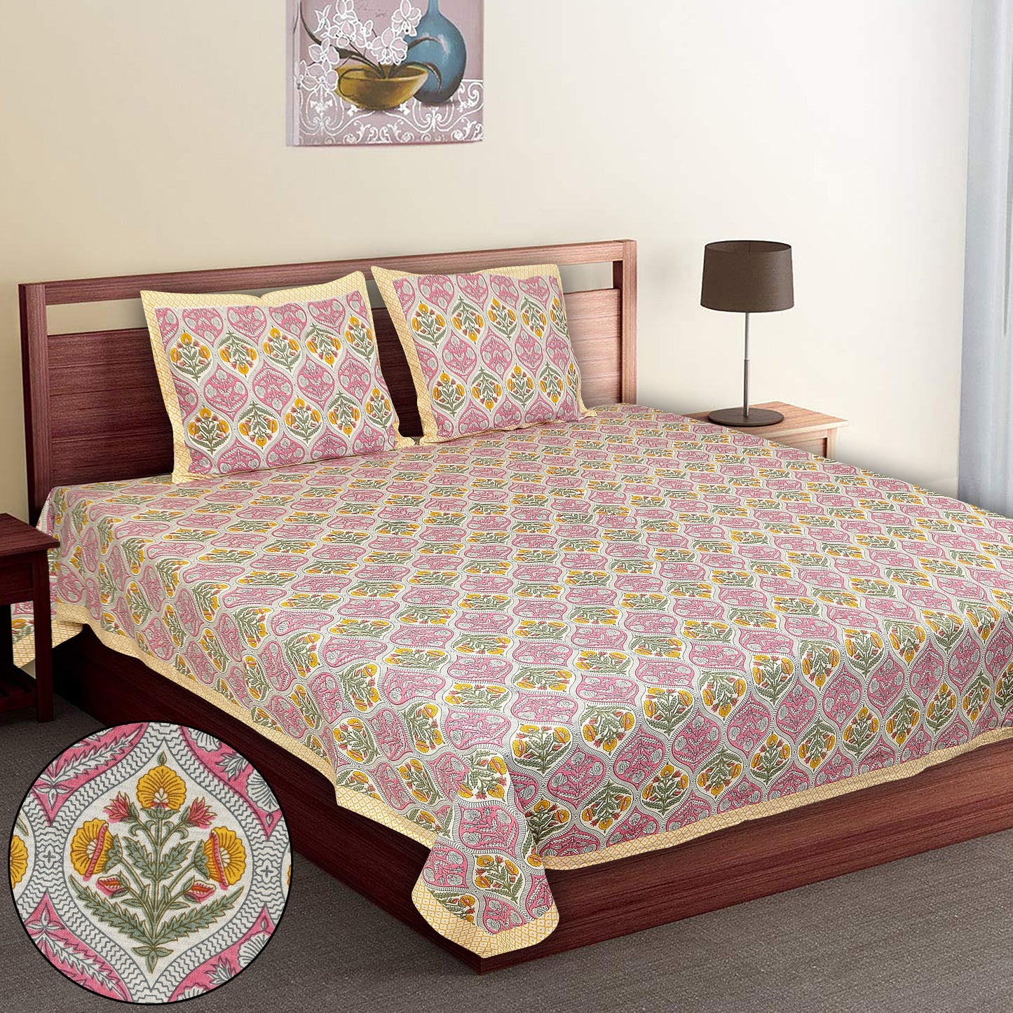 108/108 Empire 100% Cotton Jumbo Size Double Bedsheet with 2 Pillow Covers, Elegant Look & Cozy Feel - HLB68