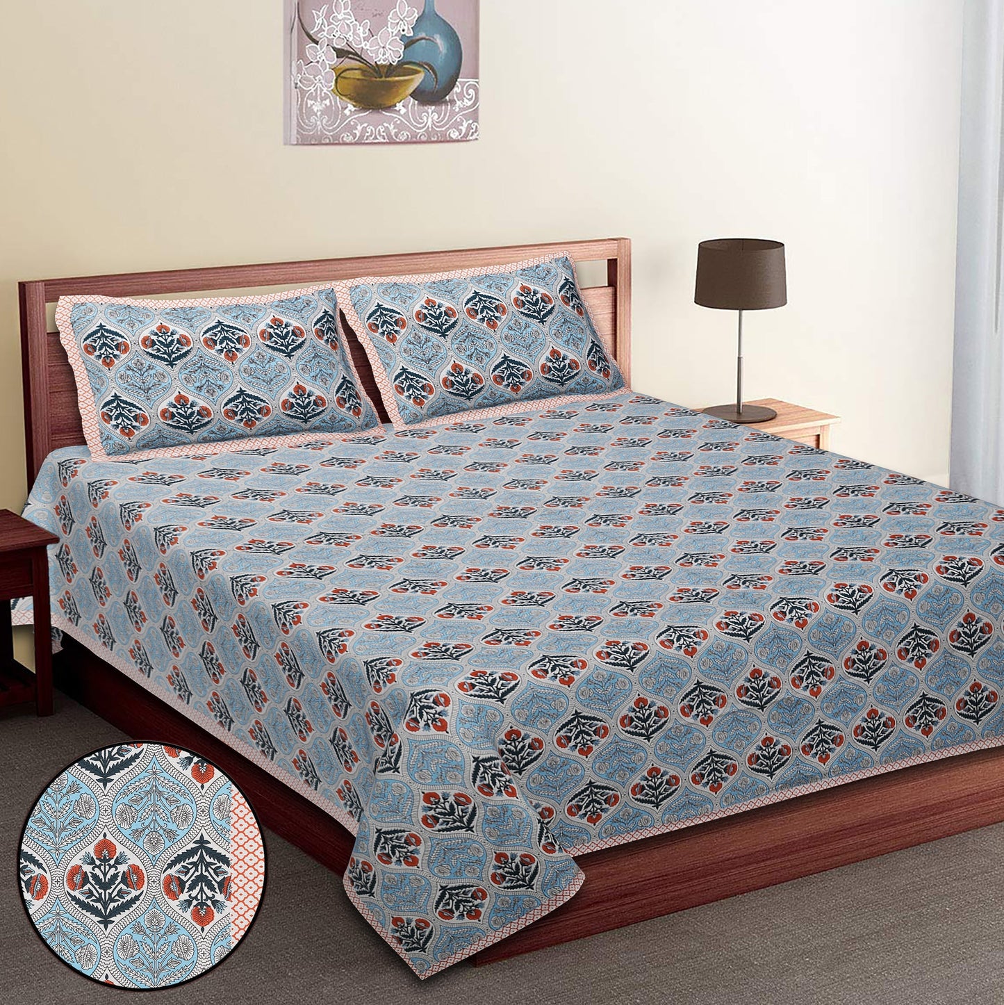 108/108 Empire 100% Cotton Jumbo Size Double Bedsheet with 2 Pillow Covers, Elegant Look & Cozy Feel - HLB68