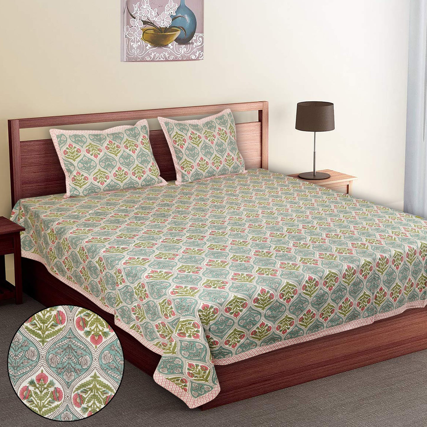 108/108 Empire 100% Cotton Jumbo Size Double Bedsheet with 2 Pillow Covers, Elegant Look & Cozy Feel - HLB68