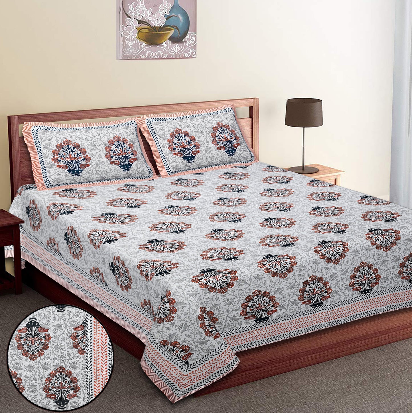 108/108 Empire 100% Cotton Jumbo Size Double Bedsheet with 2 Pillow Covers, Elegant Look & Cozy Feel - HLB68