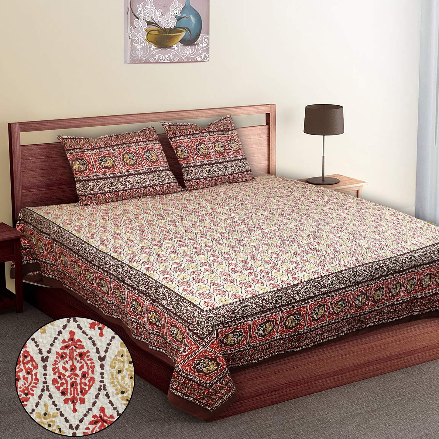 108/108 Empire 100% Cotton Jumbo Size Double Bedsheet with 2 Pillow Covers, Elegant Look & Cozy Feel - HLB68