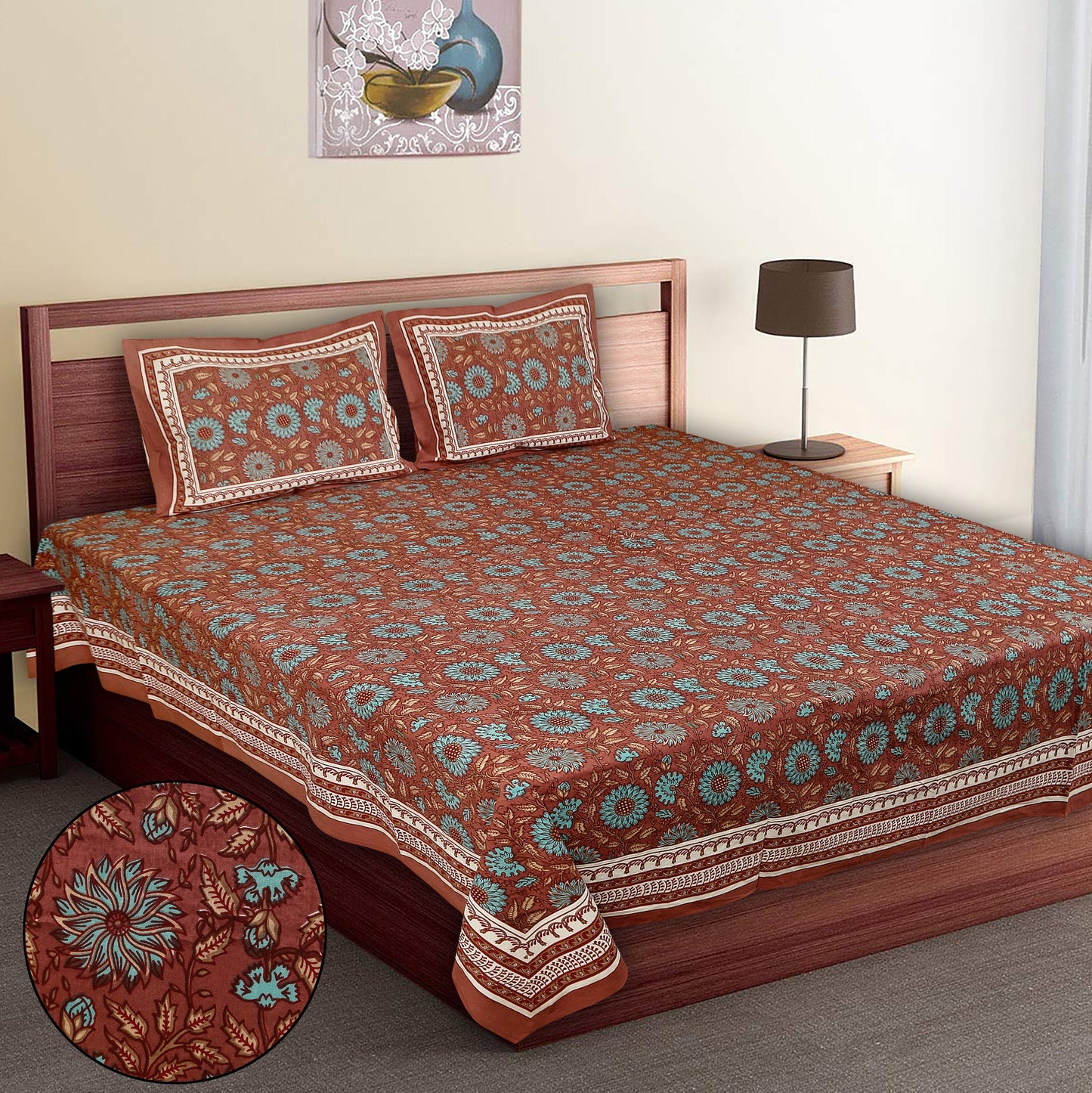 108/108 Empire 100% Cotton Jumbo Size Double Bedsheet with 2 Pillow Covers, Elegant Look & Cozy Feel - HLB68