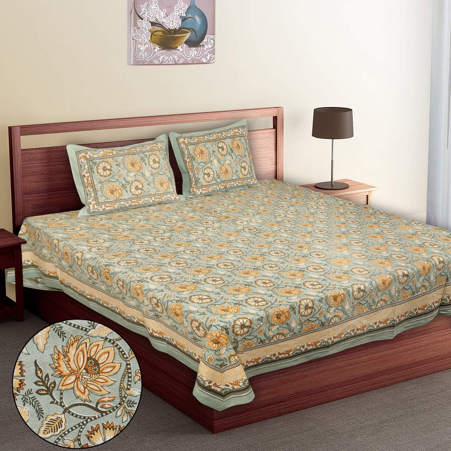 108/108 Empire 100% Cotton Jumbo Size Double Bedsheet with 2 Pillow Covers, Elegant Look & Cozy Feel - HLB68