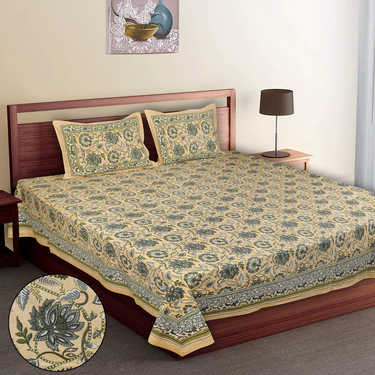 108/108 Empire 100% Cotton Jumbo Size Double Bedsheet with 2 Pillow Covers, Elegant Look & Cozy Feel - HLB68