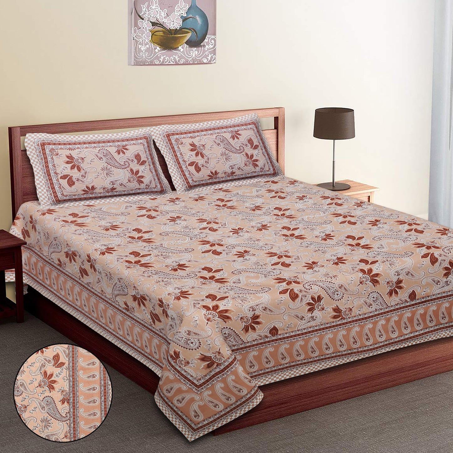 108/108 Empire 100% Cotton Jumbo Size Double Bedsheet with 2 Pillow Covers, Elegant Look & Cozy Feel - HLB68