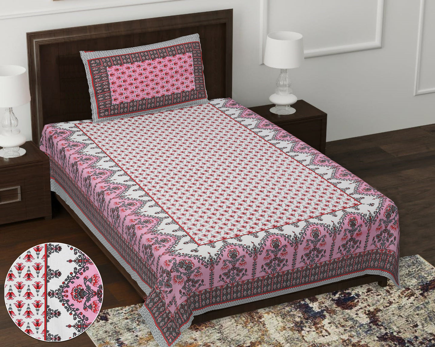63" Forever 100% Cotton Single Bedsheet with 1 Pillow Cover, Cozy & Breathable Fabric - HLB05