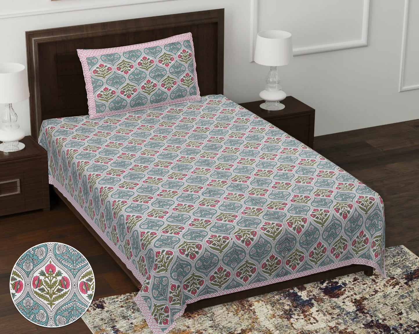 63" Forever 100% Cotton Single Bedsheet with 1 Pillow Cover, Cozy & Breathable Fabric - HLB05