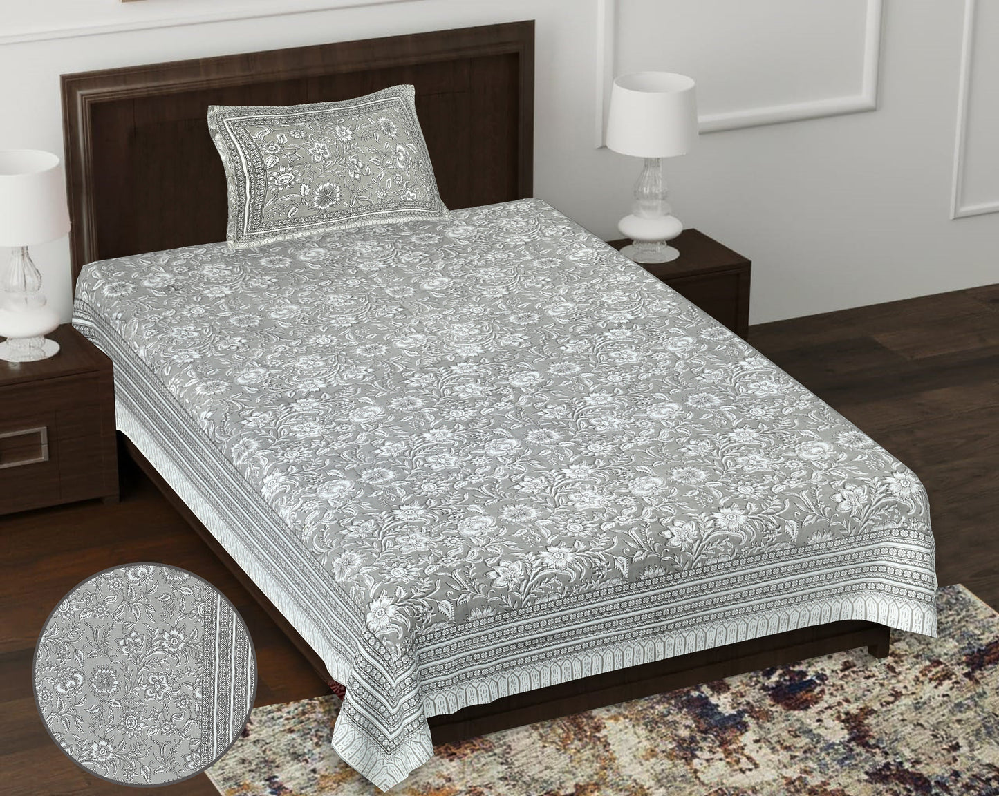 63" Forever 100% Cotton Single Bedsheet with 1 Pillow Cover, Cozy & Breathable Fabric - HLB05