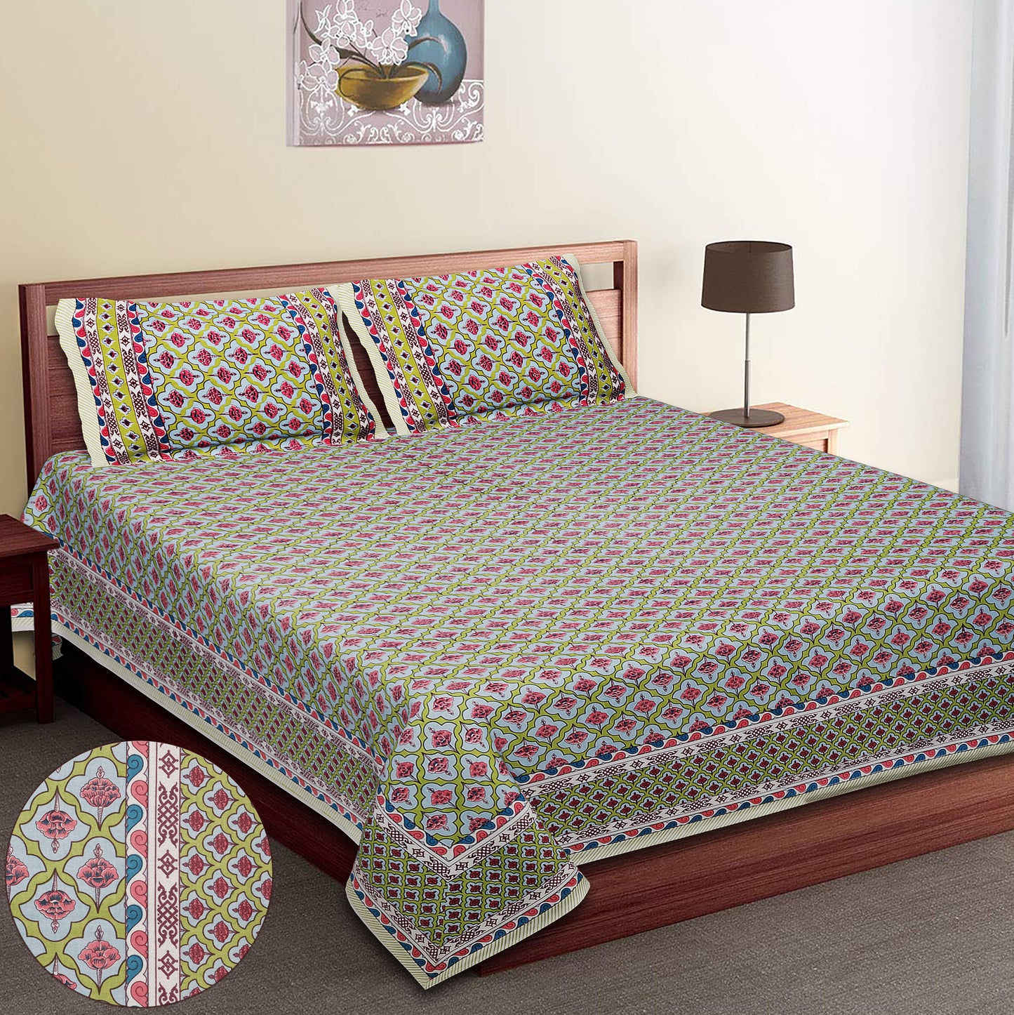 90/108 Fortune 100% Cotton Standard King Size Double Bedsheet with 2 Pillow Covers, Premium Comfort & Smooth Texture - HLB09