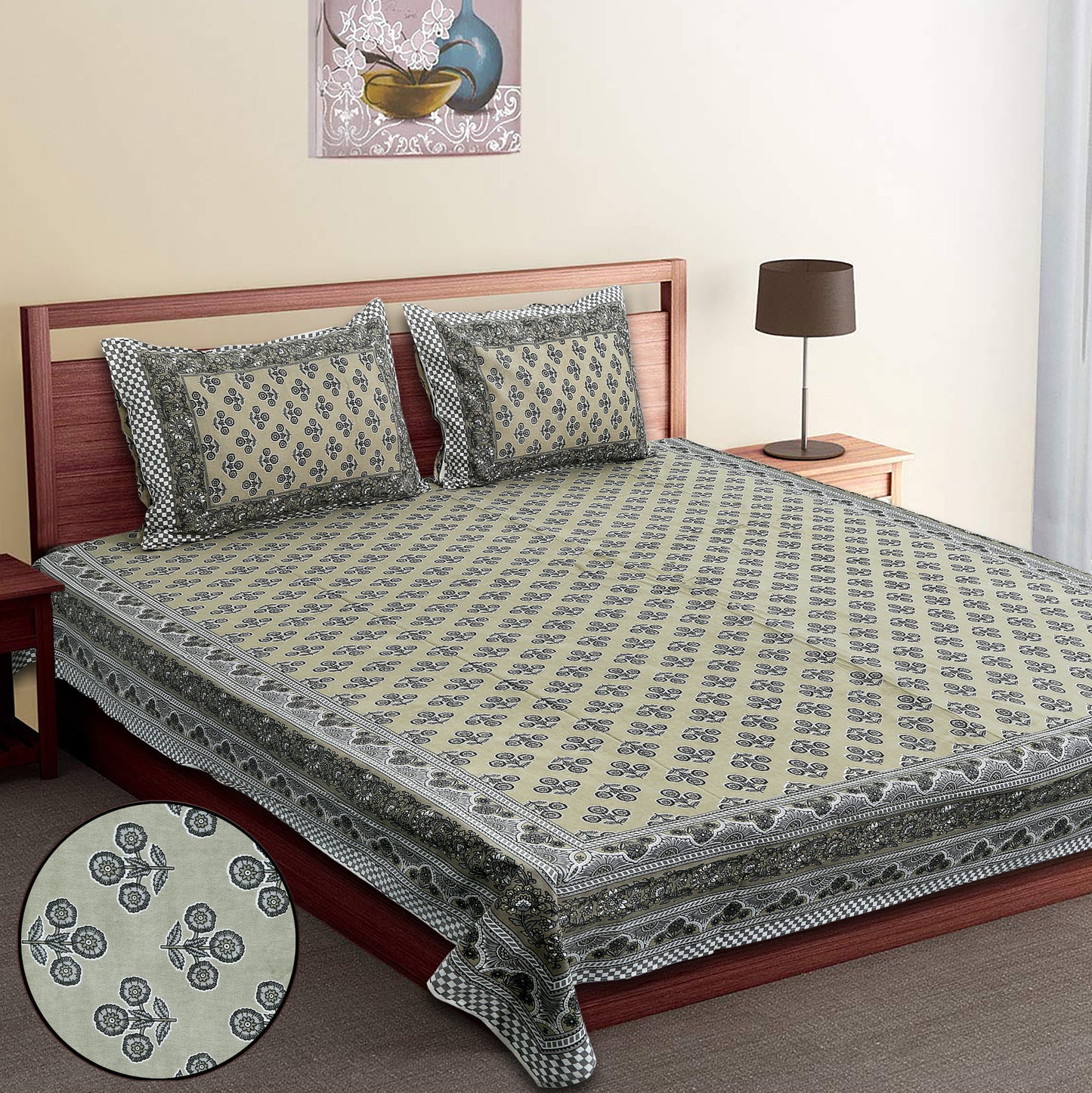90/108 Fortune 100% Cotton Standard King Size Double Bedsheet with 2 Pillow Covers, Premium Comfort & Smooth Texture - HLB09