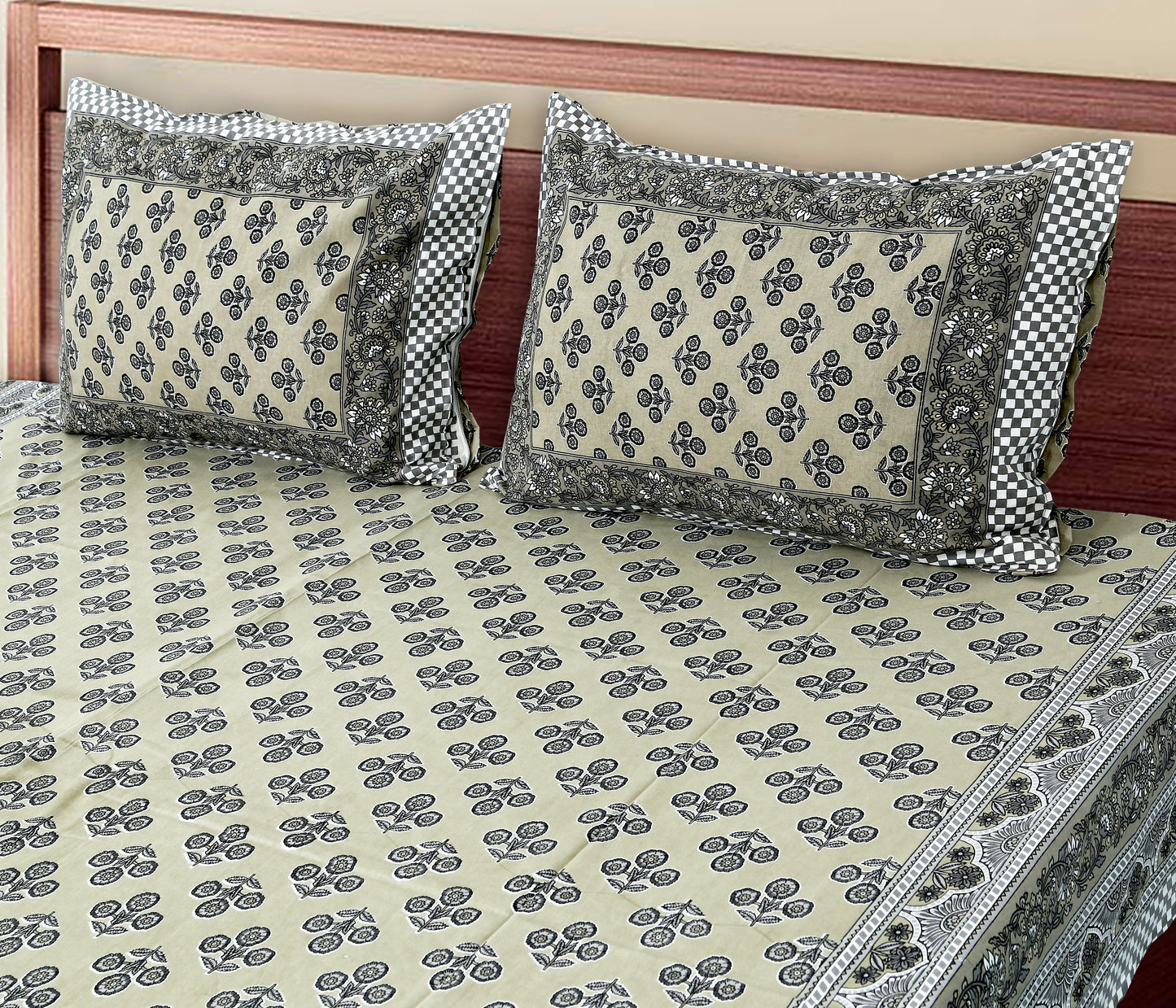 90/108 Fortune 100% Cotton Standard King Size Double Bedsheet with 2 Pillow Covers, Premium Comfort & Smooth Texture - HLB09