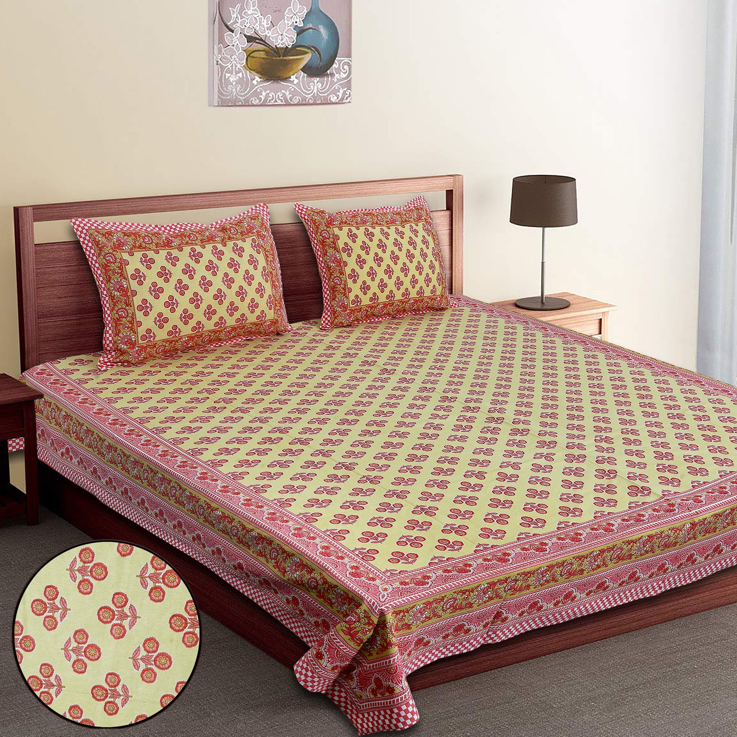 90/108 Fortune 100% Cotton Standard King Size Double Bedsheet with 2 Pillow Covers, Premium Comfort & Smooth Texture - HLB09