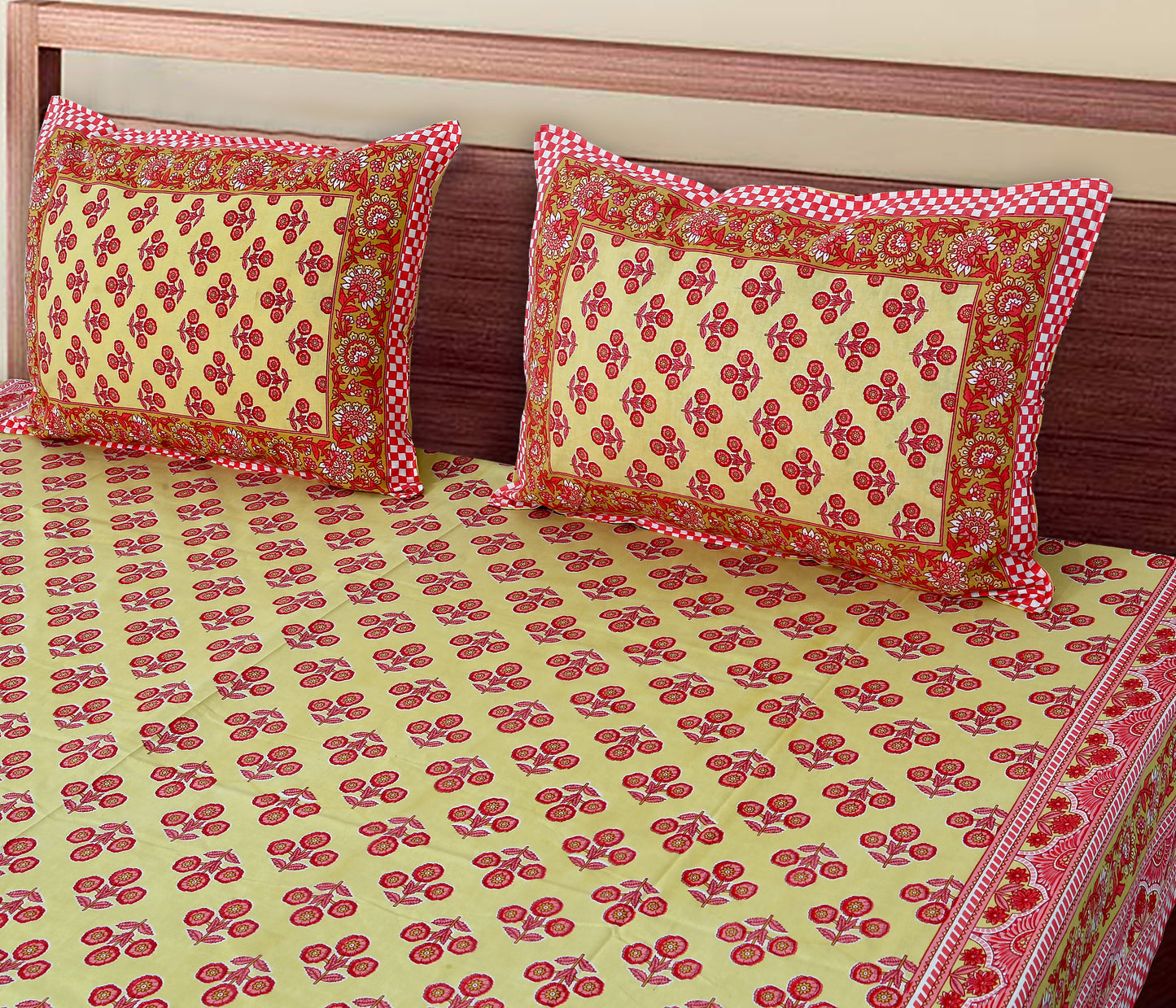 90/108 Fortune 100% Cotton Standard King Size Double Bedsheet with 2 Pillow Covers, Premium Comfort & Smooth Texture - HLB09