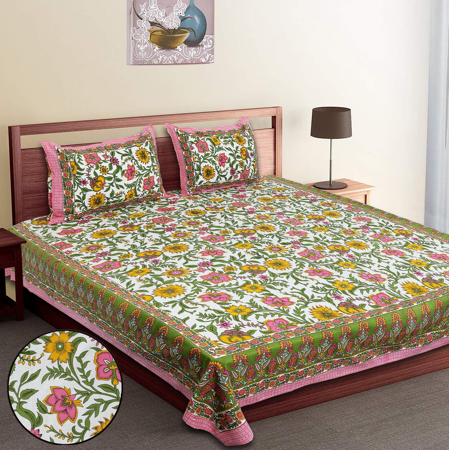 90/108 Fortune 100% Cotton Standard King Size Double Bedsheet with 2 Pillow Covers, Premium Comfort & Smooth Texture - HLB09