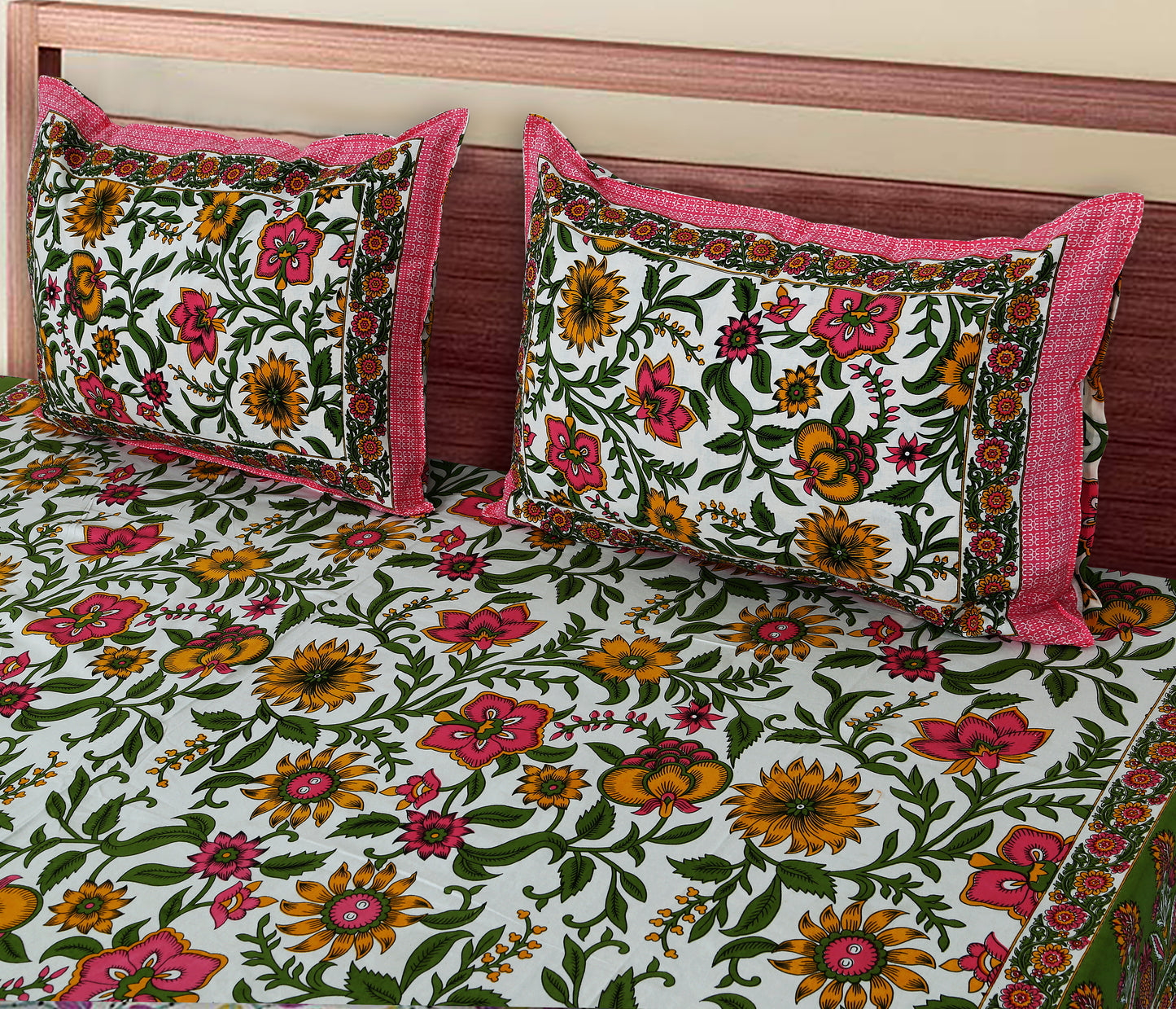 90/108 Fortune 100% Cotton Standard King Size Double Bedsheet with 2 Pillow Covers, Premium Comfort & Smooth Texture - HLB09