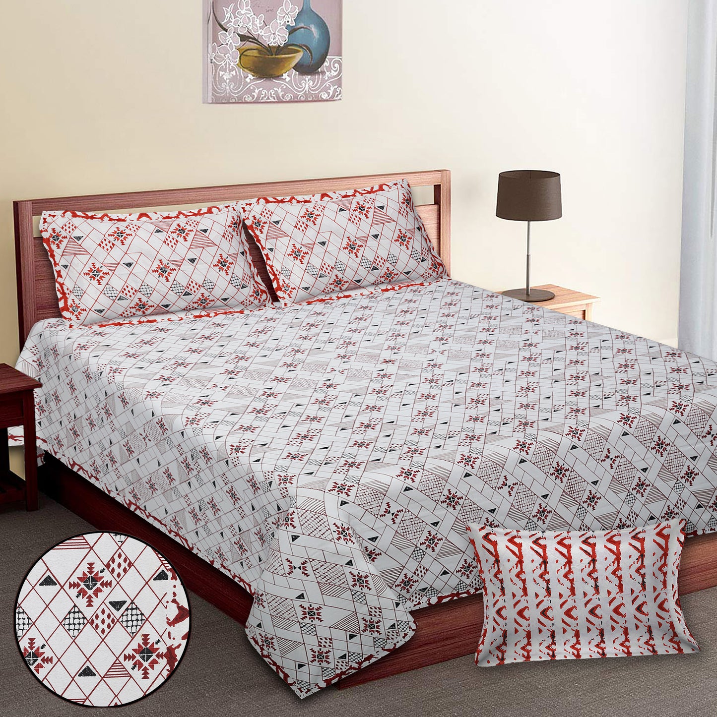 90/108 Fortune 100% Cotton Standard King Size Double Bedsheet with 2 Pillow Covers, Premium Comfort & Smooth Texture - HLB09