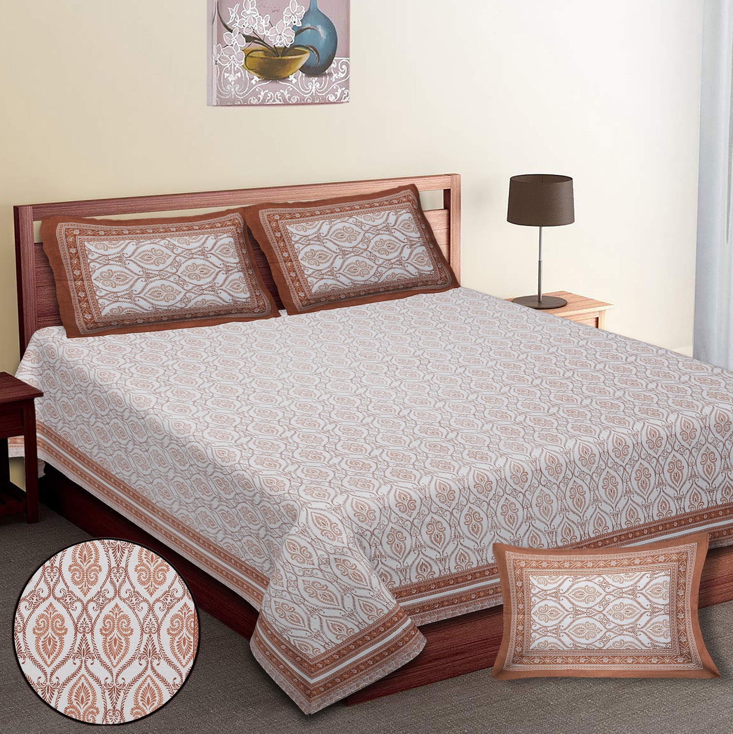 90/108 Fortune 100% Cotton Standard King Size Double Bedsheet with 2 Pillow Covers, Premium Comfort & Smooth Texture - HLB09