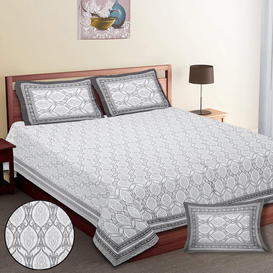 90/108 Fortune 100% Cotton Standard King Size Double Bedsheet with 2 Pillow Covers, Premium Comfort & Smooth Texture - HLB09