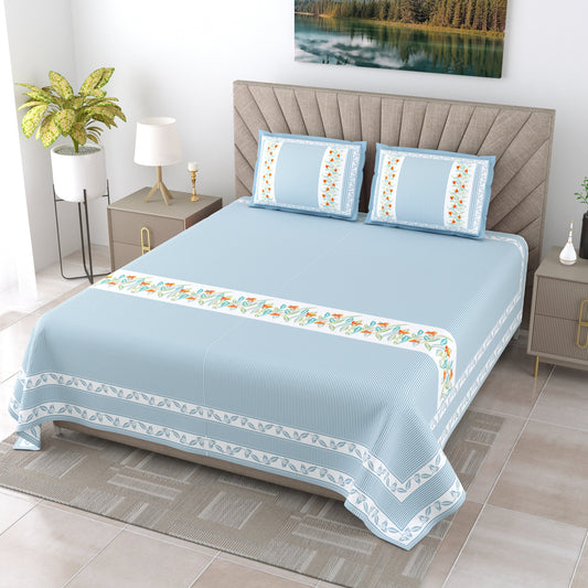 108/108 G-20 100% Cotton Jumbo Size Double Bedsheet with 2 Pillow Covers, Soft Texture & Breathable Fabric - HLB67