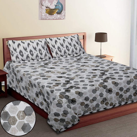 70/100 Geometrical 100% Cotton Single Bedsheet with 2 Pillow Covers, Soft & Elegant Design - HLB11