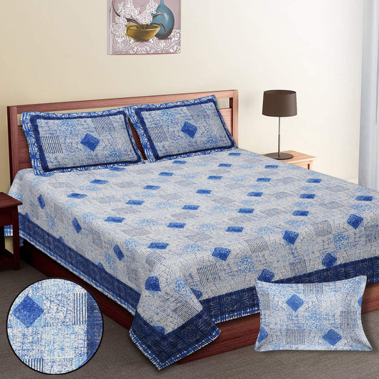 108/108 Geometrical 100% Cotton Jumbo Size Double Bedsheet with 2 Pillow Covers, Modern Design & Ultra-Soft Feel - HLB70
