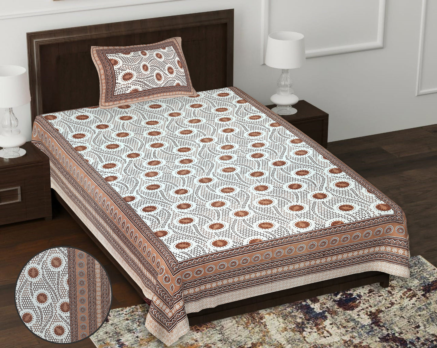 63" Geometrical 100% Cotton Single Bedsheet with 1 Pillow Cover, Stylish & Comfortable - HLB07