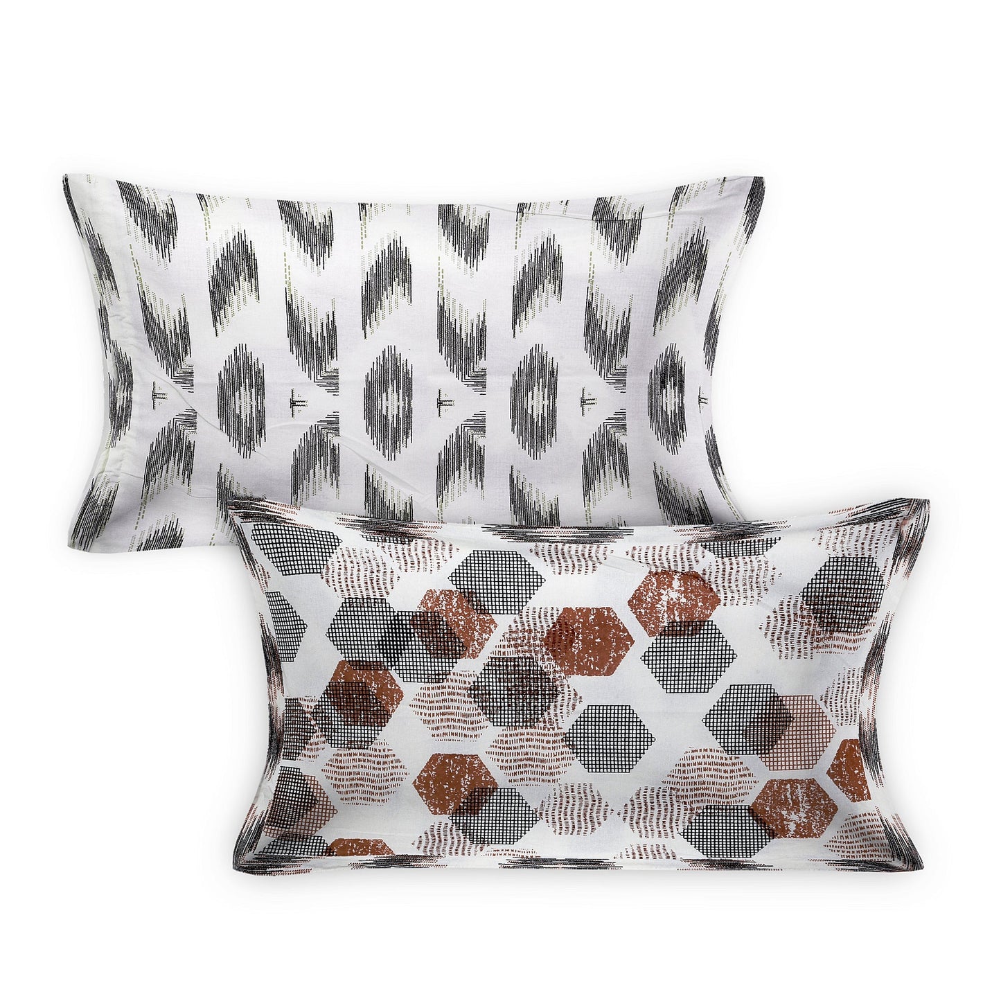 70/100 Geometrical 100% Cotton Single Bedsheet with 2 Pillow Covers, Soft & Elegant Design - HLB11