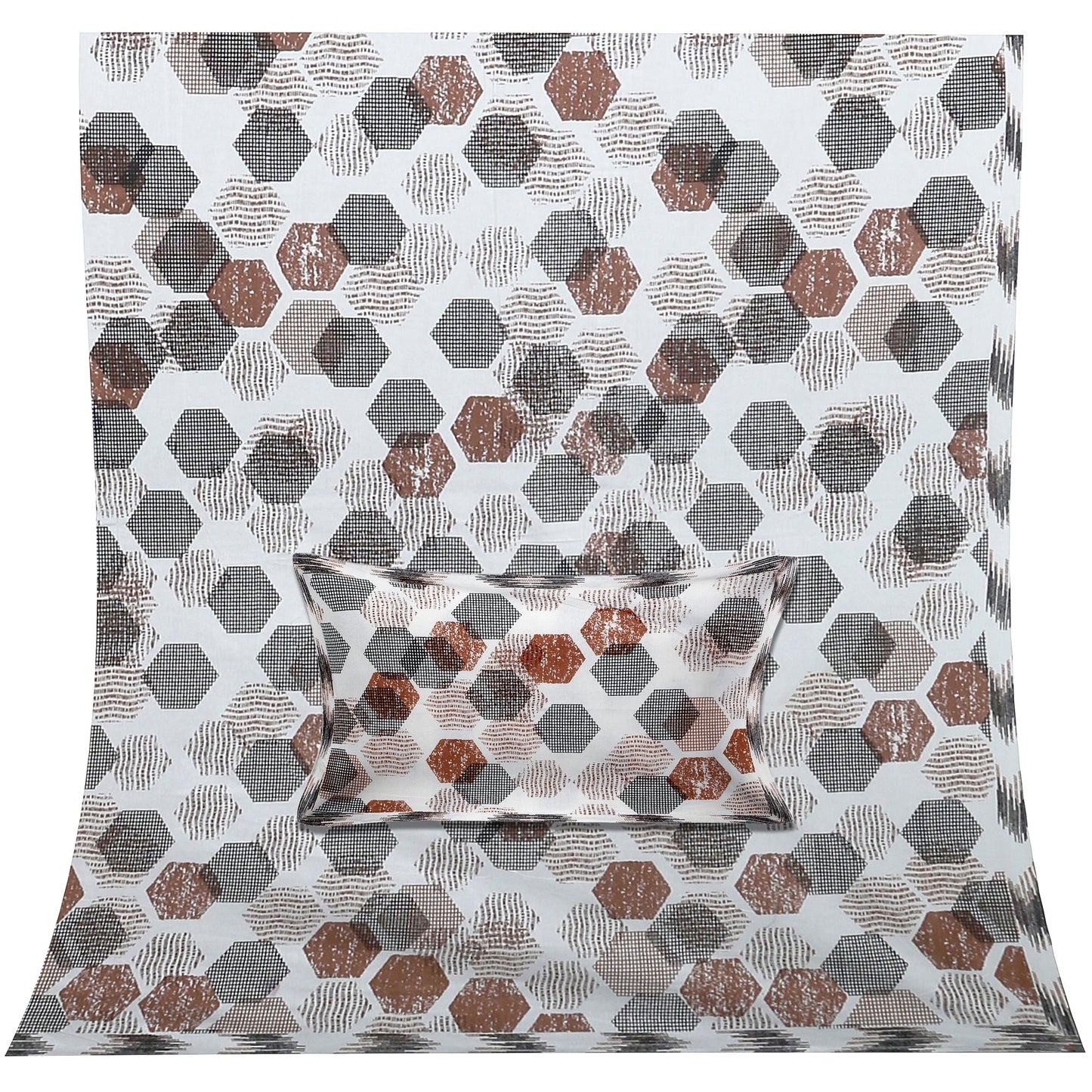 70/100 Geometrical 100% Cotton Single Bedsheet with 2 Pillow Covers, Soft & Elegant Design - HLB11