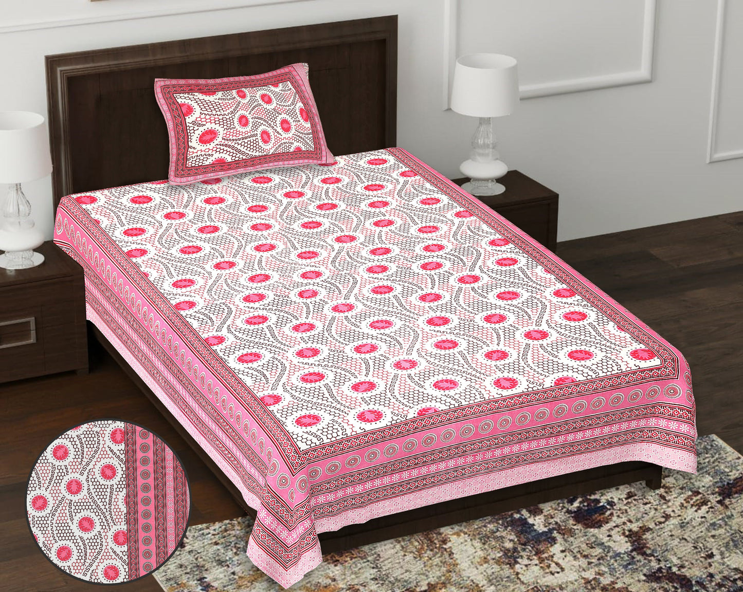 63" Geometrical 100% Cotton Single Bedsheet with 1 Pillow Cover, Stylish & Comfortable - HLB07