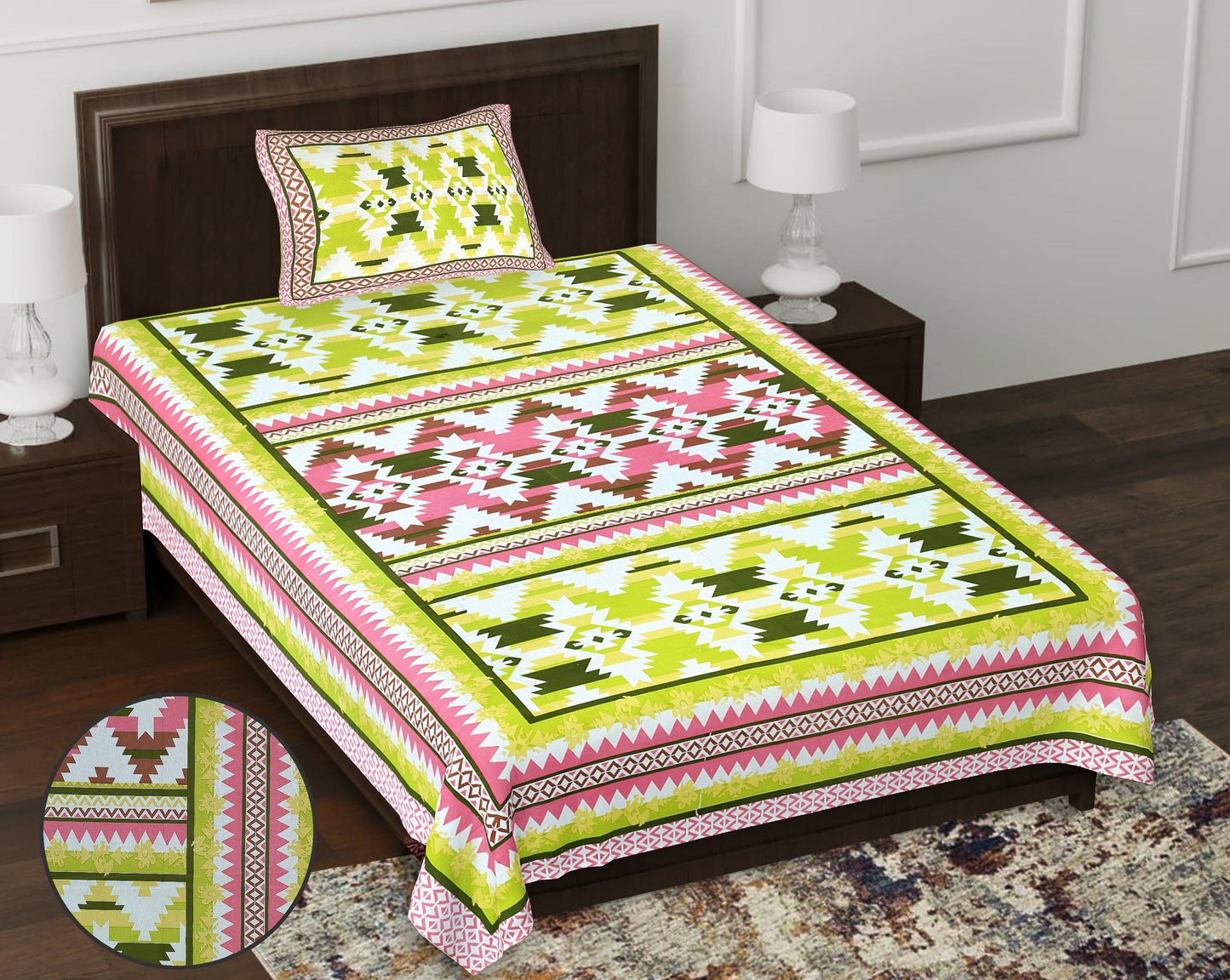 90/108 Fortune 100% Cotton Standard King Size Double Bedsheet with 2 Pillow Covers, Premium Comfort & Smooth Texture - HLB09
