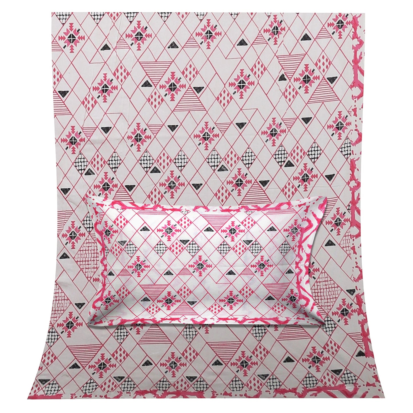 70/100 Geometrical 100% Cotton Single Bedsheet with 2 Pillow Covers, Soft & Elegant Design - HLB11