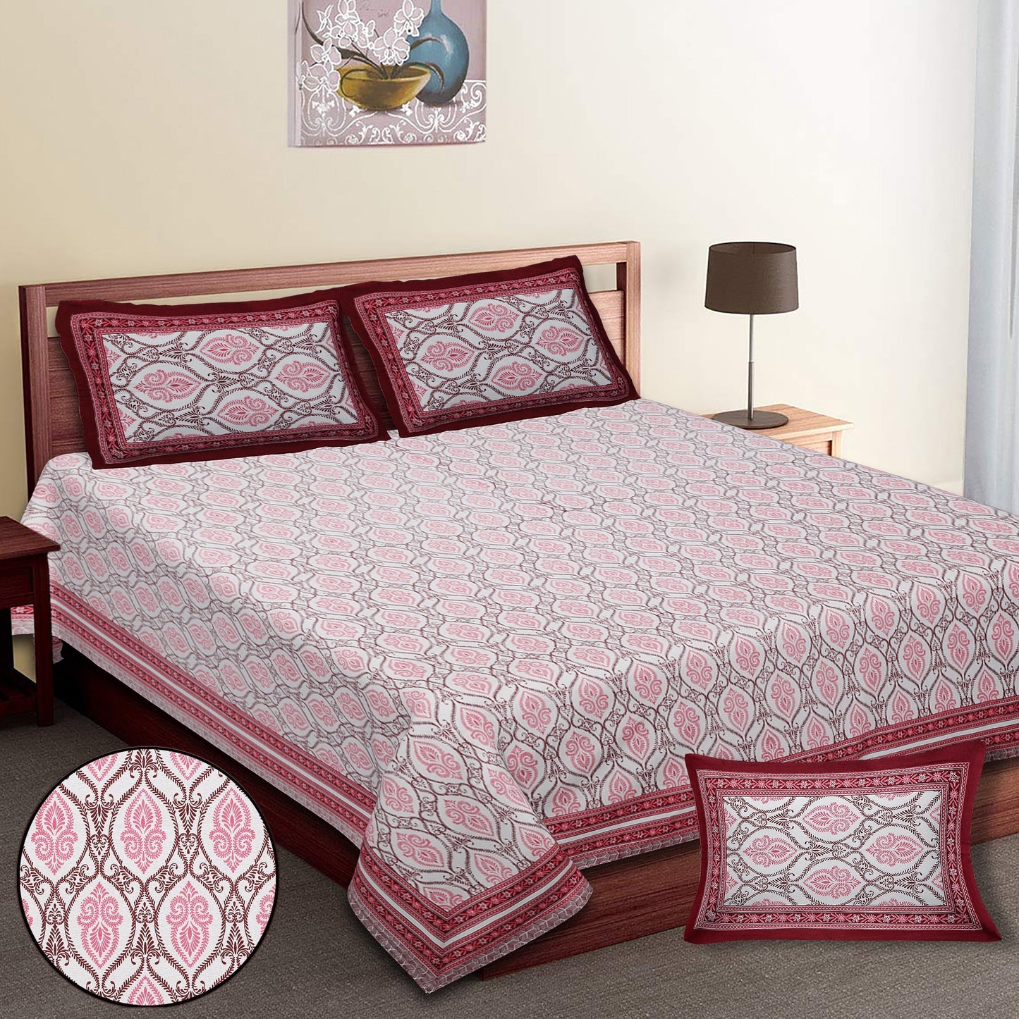 108/108 Geometrical 100% Cotton Jumbo Size Double Bedsheet with 2 Pillow Covers, Modern Design & Ultra-Soft Feel - HLB70