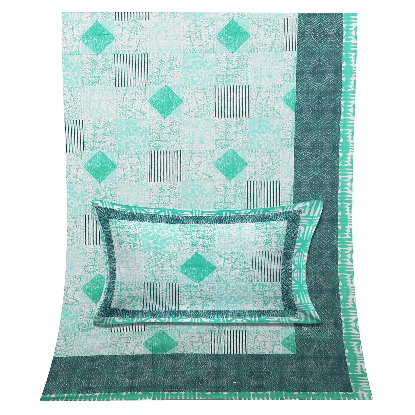 70/100 Geometrical 100% Cotton Single Bedsheet with 2 Pillow Covers, Soft & Elegant Design - HLB11
