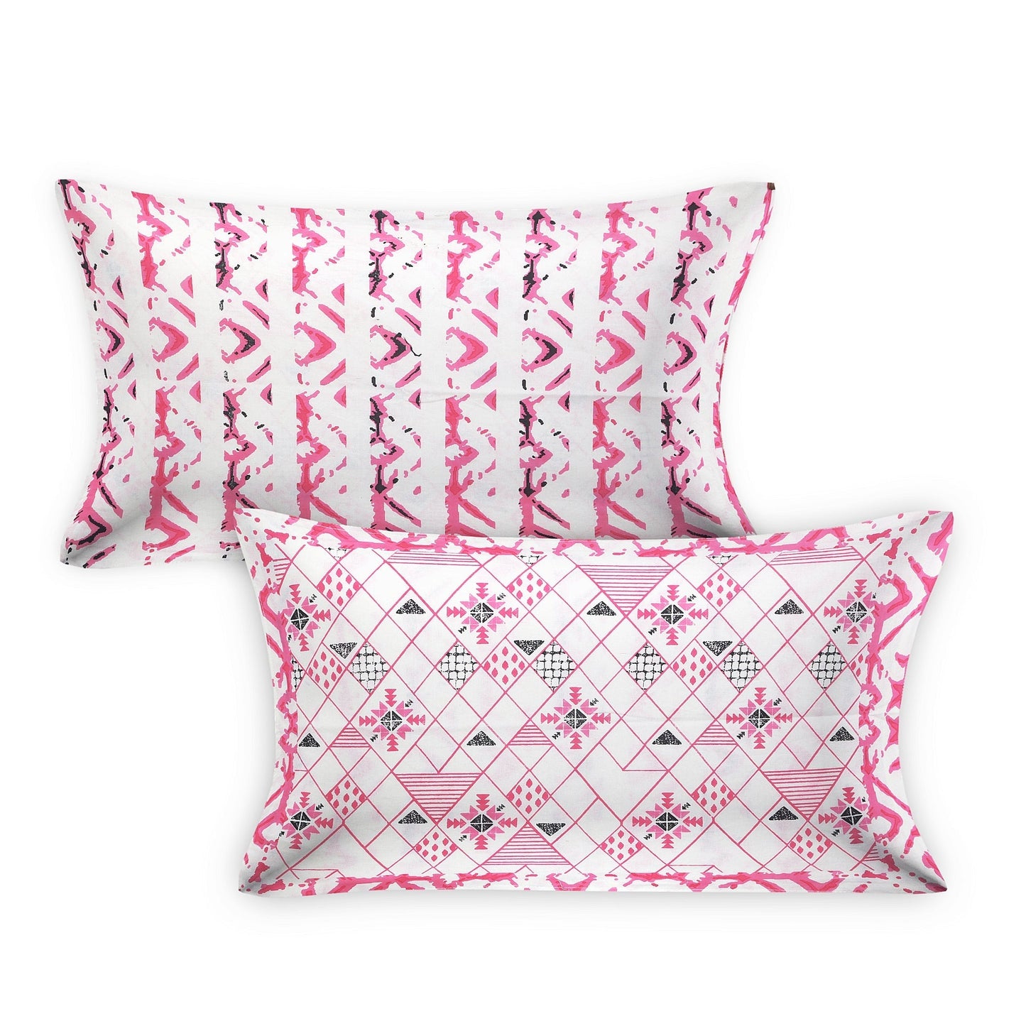 108/108 Geometrical 100% Cotton Jumbo Size Double Bedsheet with 2 Pillow Covers, Modern Design & Ultra-Soft Feel - HLB70