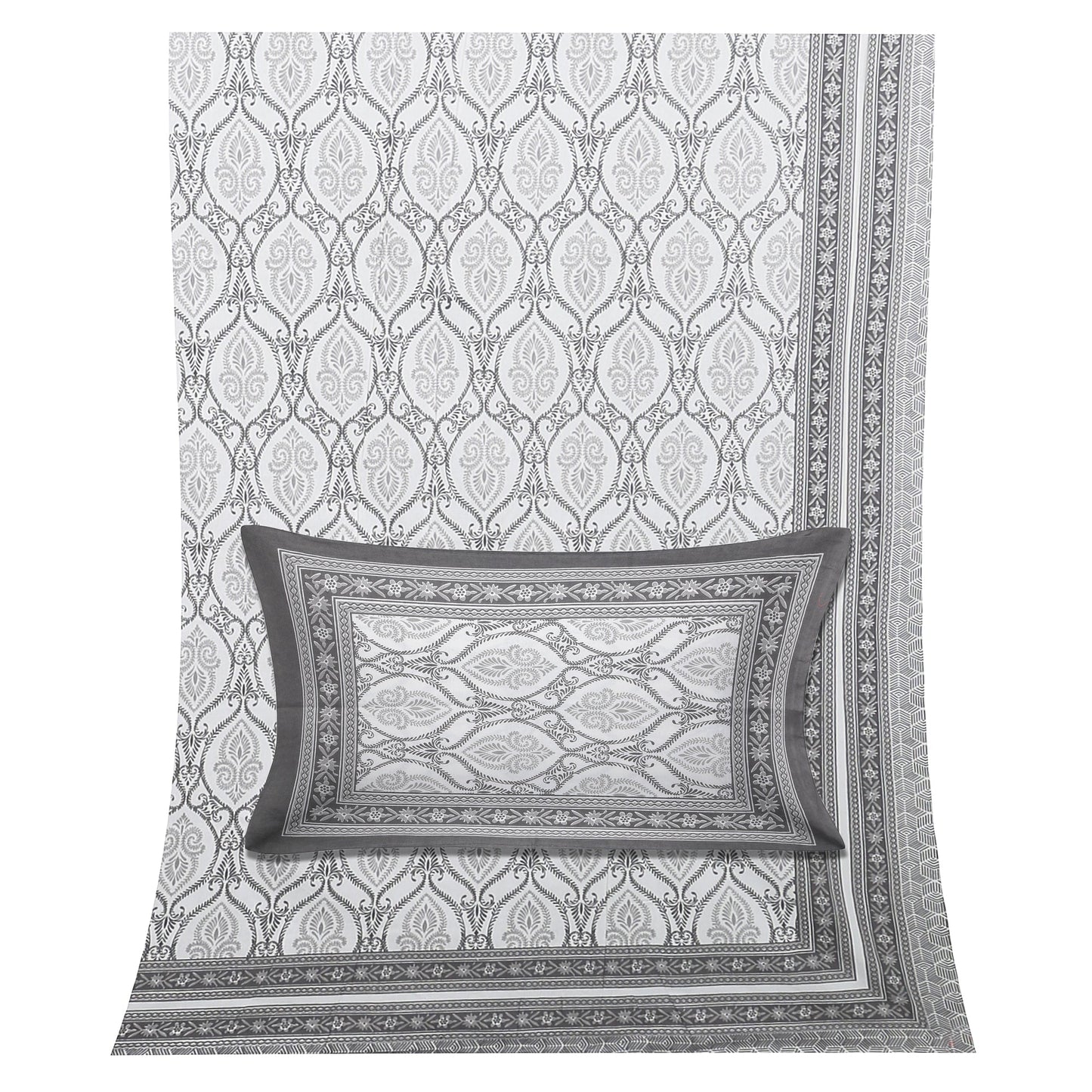 70/100 Geometrical 100% Cotton Single Bedsheet with 2 Pillow Covers, Soft & Elegant Design - HLB11
